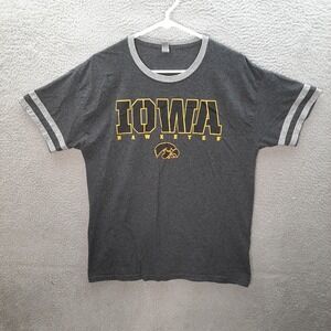 Iowa Hawkeyes Shirt Womens Large Gray Ringer NCAA College Sports University Tee
